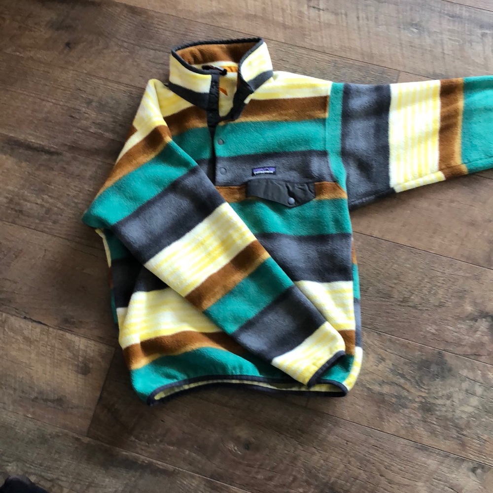 PATAGONIA SNAP-T MENS Small PAINTED FITZ STRIPE SYNCHILLA FLEECE PULLOVER